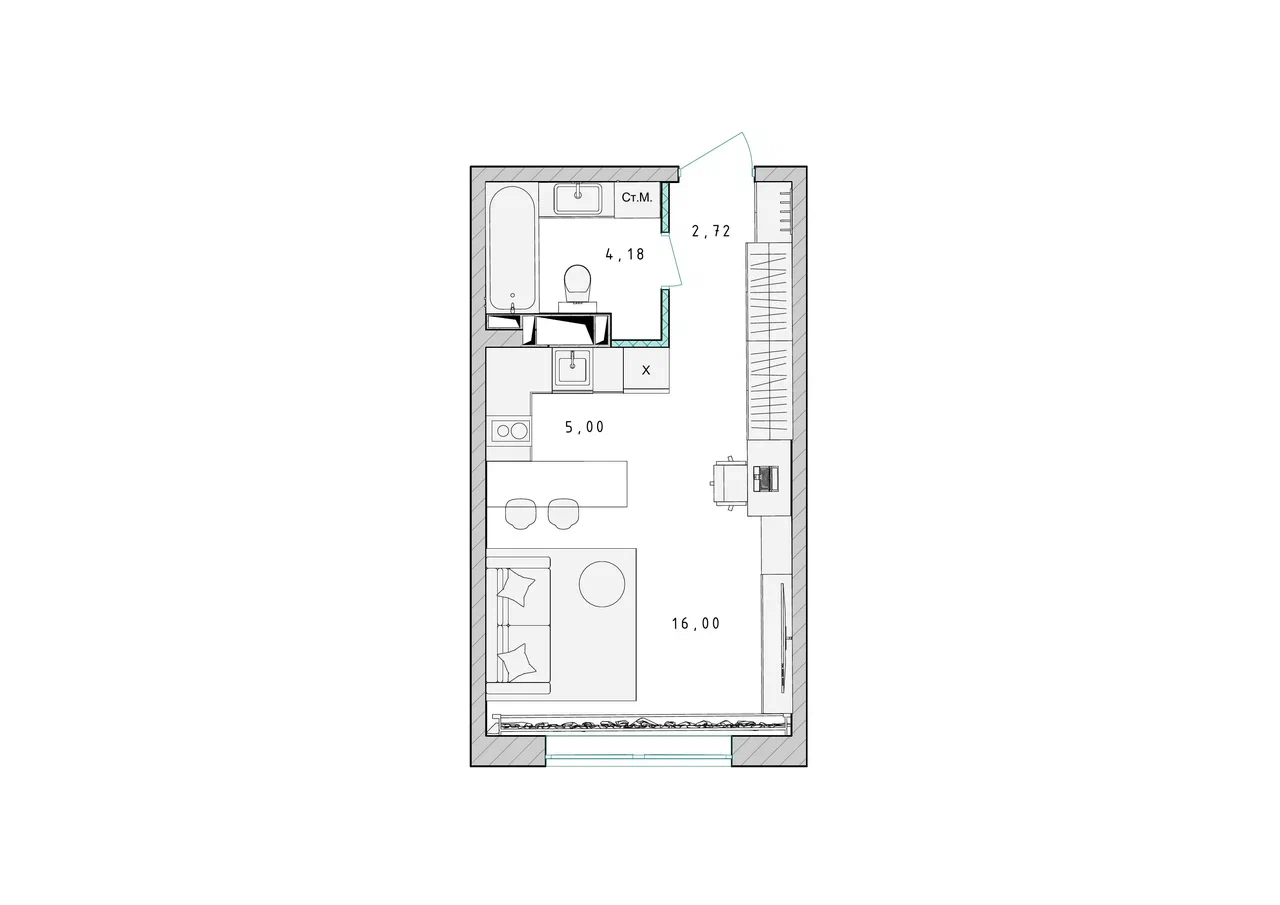 Квартира-студия №431, 27,9 м² за 5,19 млн руб. в ЖК «Серебро» - планировка