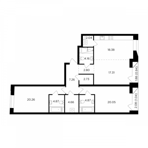 3-комнатная, 111.37 м²