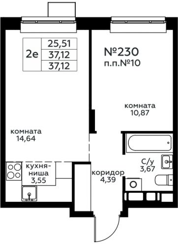 2-комнатная, 37.12 м²