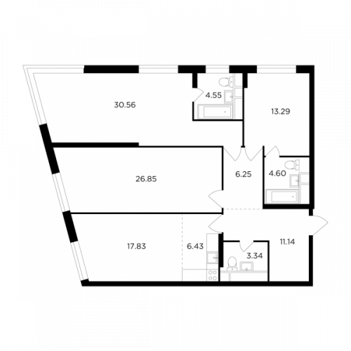 Многокомнатная, 124.84 м²
