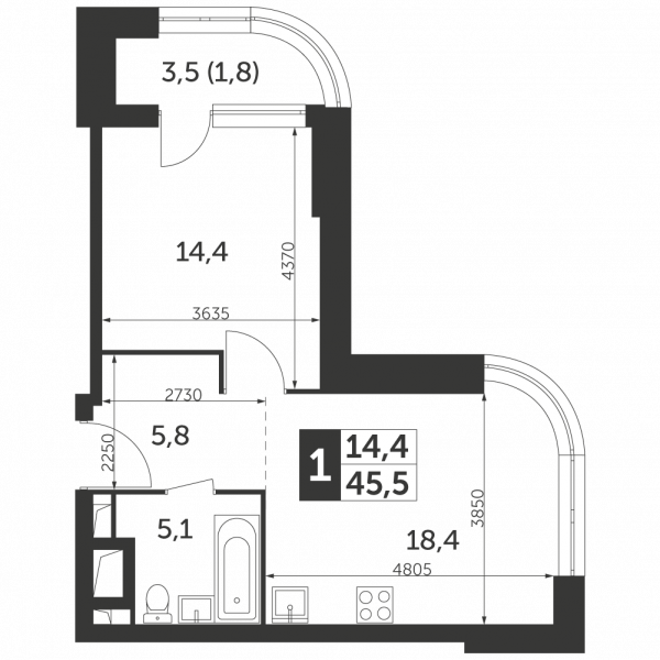 1 комната до 45.5