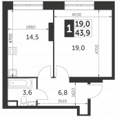 1-комнатная квартира 43,9 м²