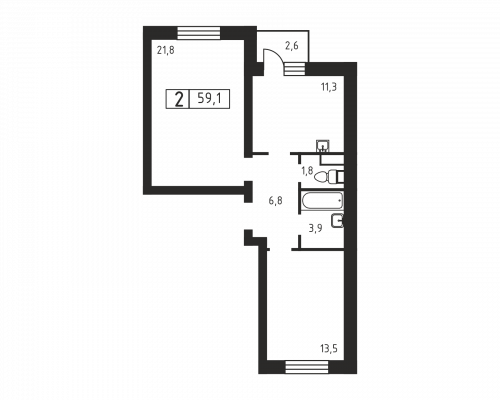 2-комнатная, 59.1 м²