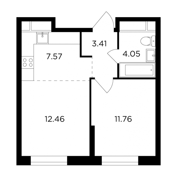 2-комнатная квартира №733, 39,3 м² за 18,23 млн руб. в ЖК «КутузовGRAD II» - планировка