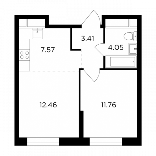 2-комнатная, 39.25 м²