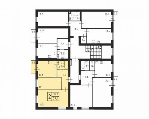 2-комнатная, квартира, 50 м²