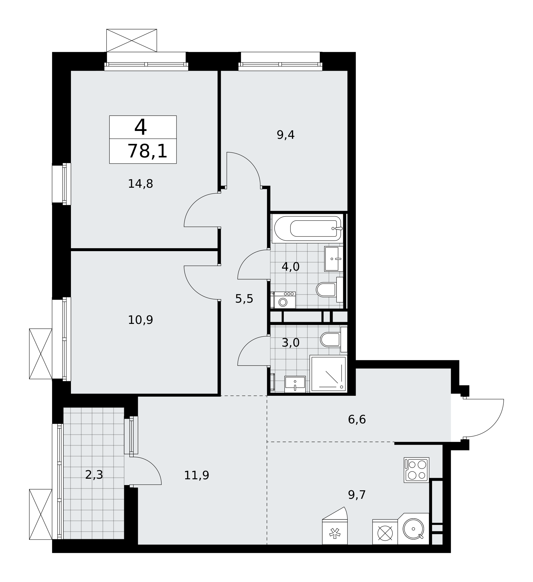 4-комнатная квартира №24К-25.3-422, 78,1 м² за 21,26 млн руб. в ЖК «Скандинавия» - планировка