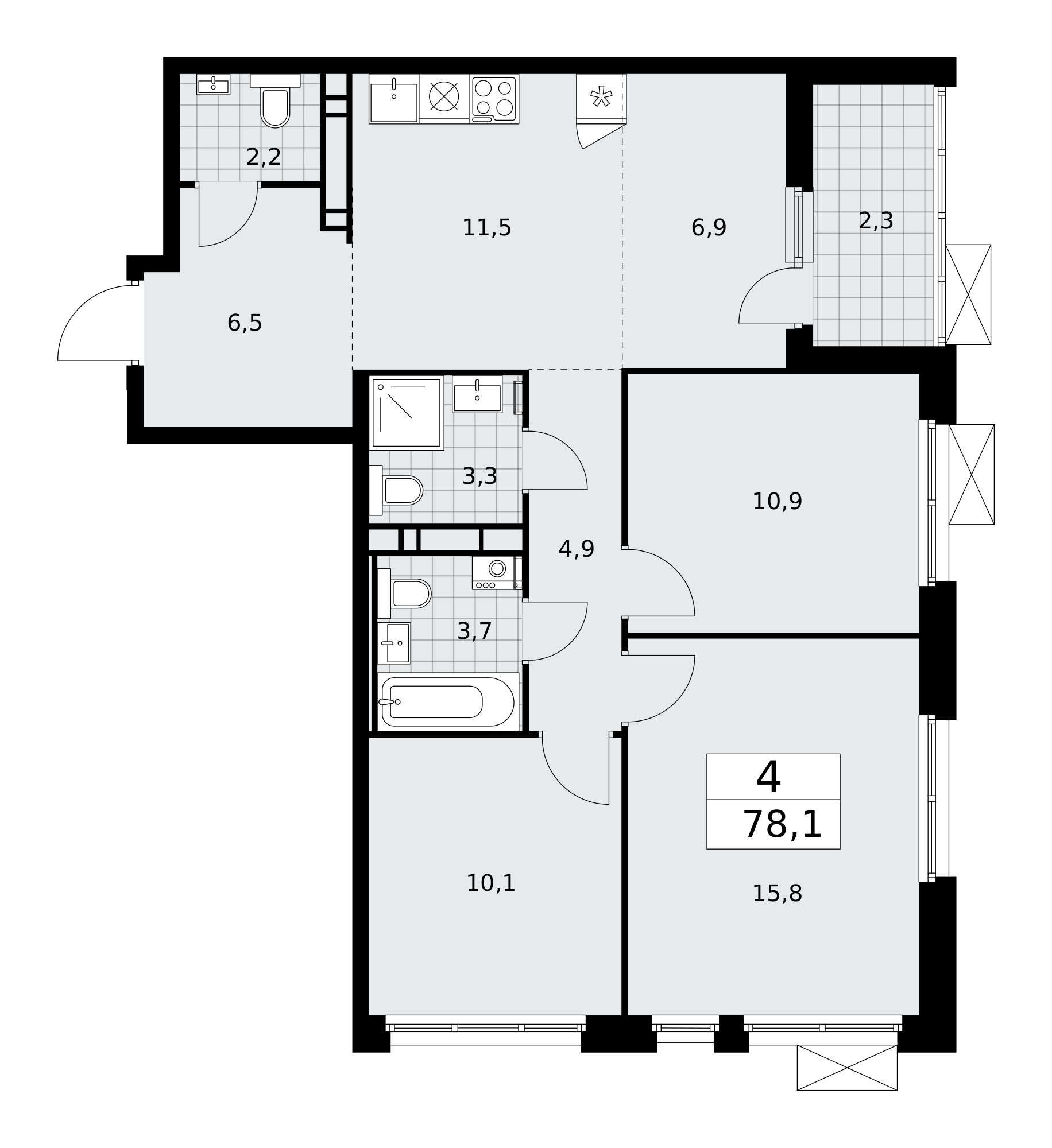 4-комнатная квартира №24К-25.6-990, 78,1 м² за 21,43 млн руб. в ЖК «Скандинавия» - планировка