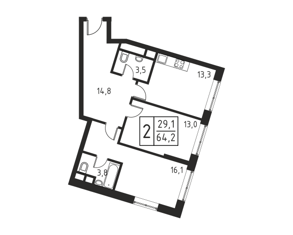 2 комнаты до 64.5