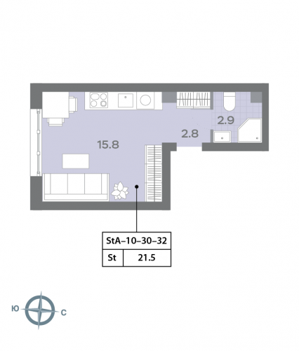 Студия, 22.4 м²