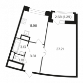 1-комнатная квартира 53,52 м²