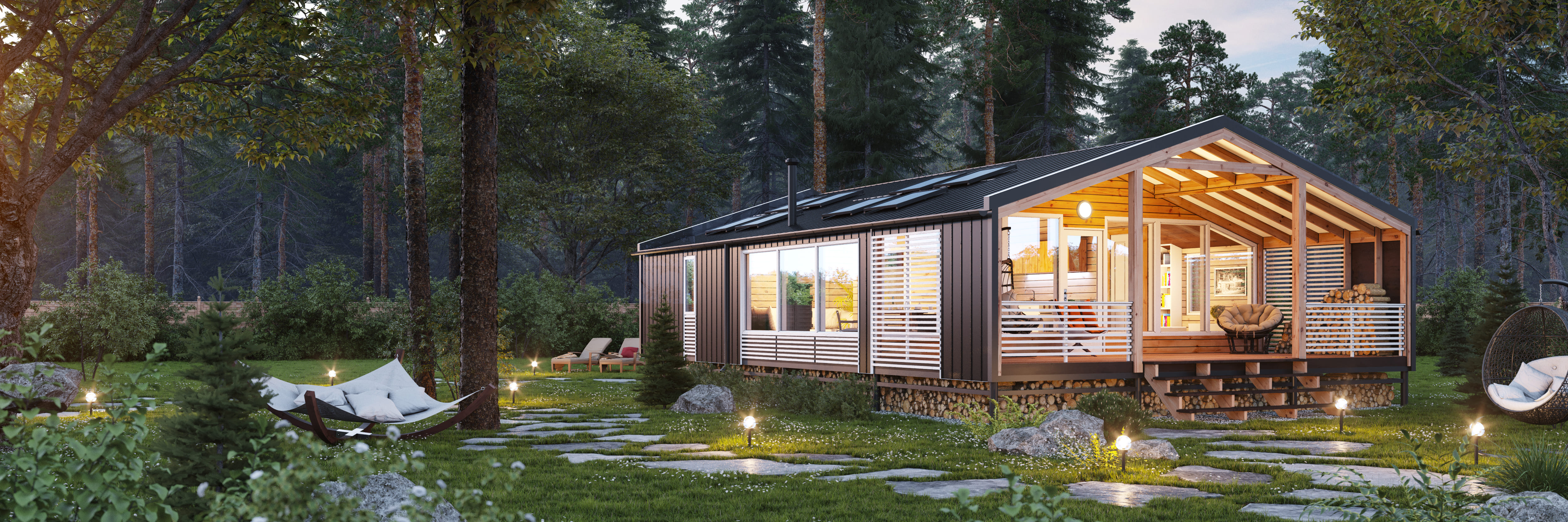 одноэтажный каркасный барнхаус.