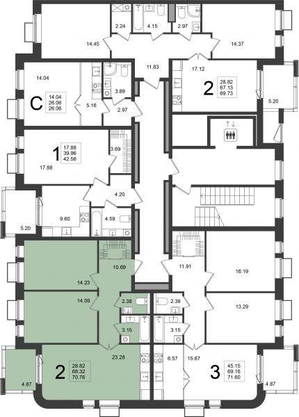 2 комнаты до 70.76