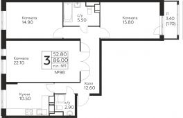 3-комнатная квартира 86 м²