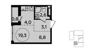 1-комнатная квартира 19,3 м²