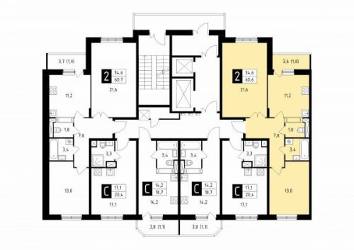 2-комнатная, квартира, 60.6 м²
