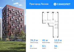 3-комнатная квартира 76,3 м²