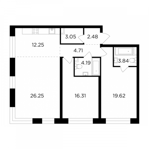 3-комнатная, 92.7 м²