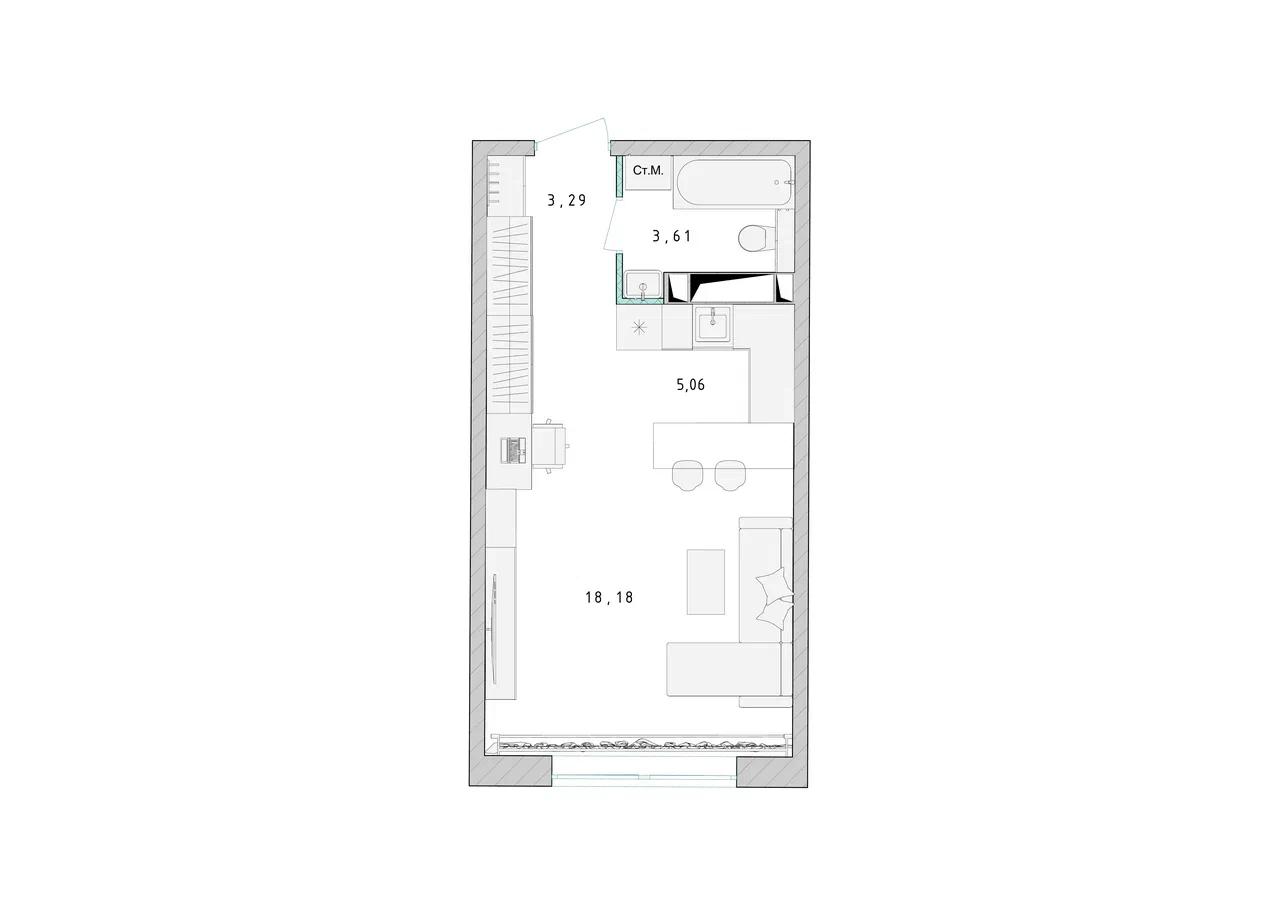 Квартира-студия №207, 30,2 м² за 5,01 млн руб. в ЖК «Серебро» - планировка