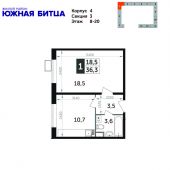 1-комнатная квартира 36,3 м²