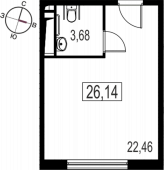 1-комнатная квартира 26,14 м²