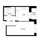 1-комнатная квартира 34,8 м²