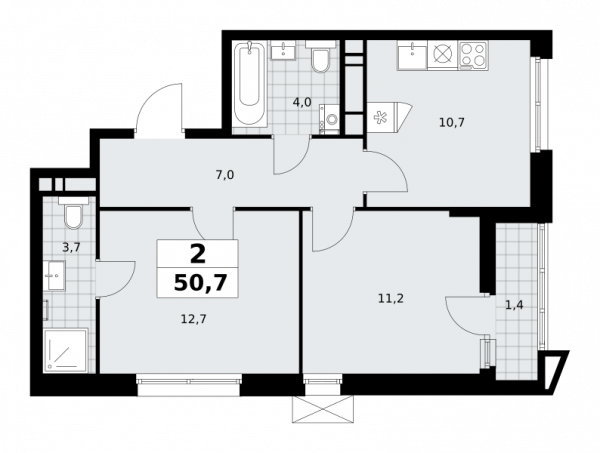 2 комнаты до 50.7