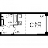 1-комнатная квартира 21.18 м²