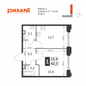 1-комнатная квартира 41 м²