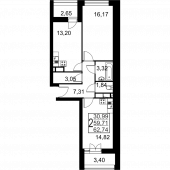 2-комнатная квартира 62,74 м²