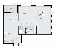 4-комнатная квартира 78,1 м²