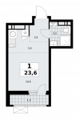 1-комнатная квартира 23,6 м²