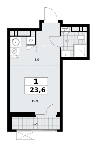 1-комнатная квартира №23К-18.2.4-549, 23,6 м² за 7,98 млн руб. в ЖК «Скандинавия» - планировка