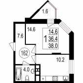 1-комнатная квартира 38 м²