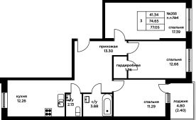 3-комнатная квартира 77,05 м²