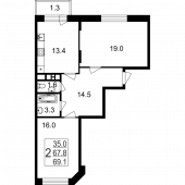 2-комнатная квартира 69,1 м²