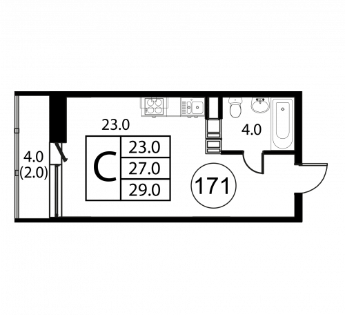 Студия, 29 м²
