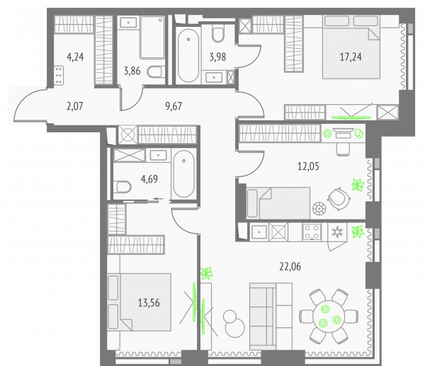 3 комнаты до 93.47