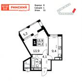 1-комнатная квартира 34,2 м²
