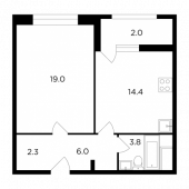 1-комнатная квартира 47,5 м²