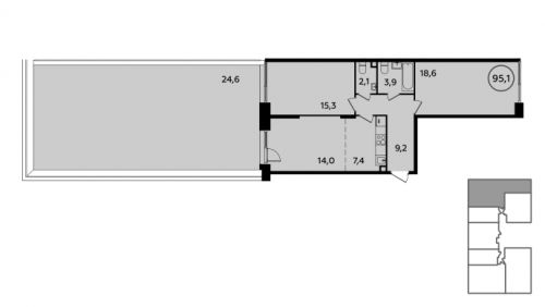 3-комнатная, 94.9 м²