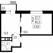 1-комнатная квартира 37,7 м²