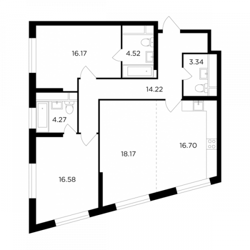 3-комнатная, 93.97 м²