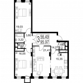 3-комнатная квартира 95,97 м²