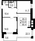 2-комнатная квартира 66,4 м²