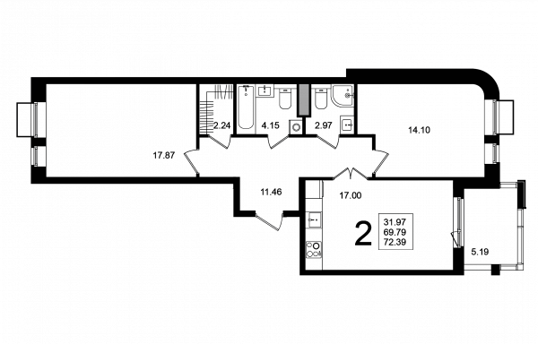 2 комнаты до 72.39