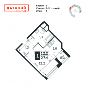1-комнатная квартира 27,4 м²