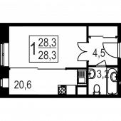 1-комнатная квартира 28.3 м²