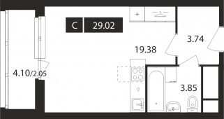 1-комнатная квартира 29,02 м²