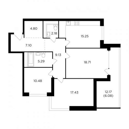 3-комнатная, 96.45 м²